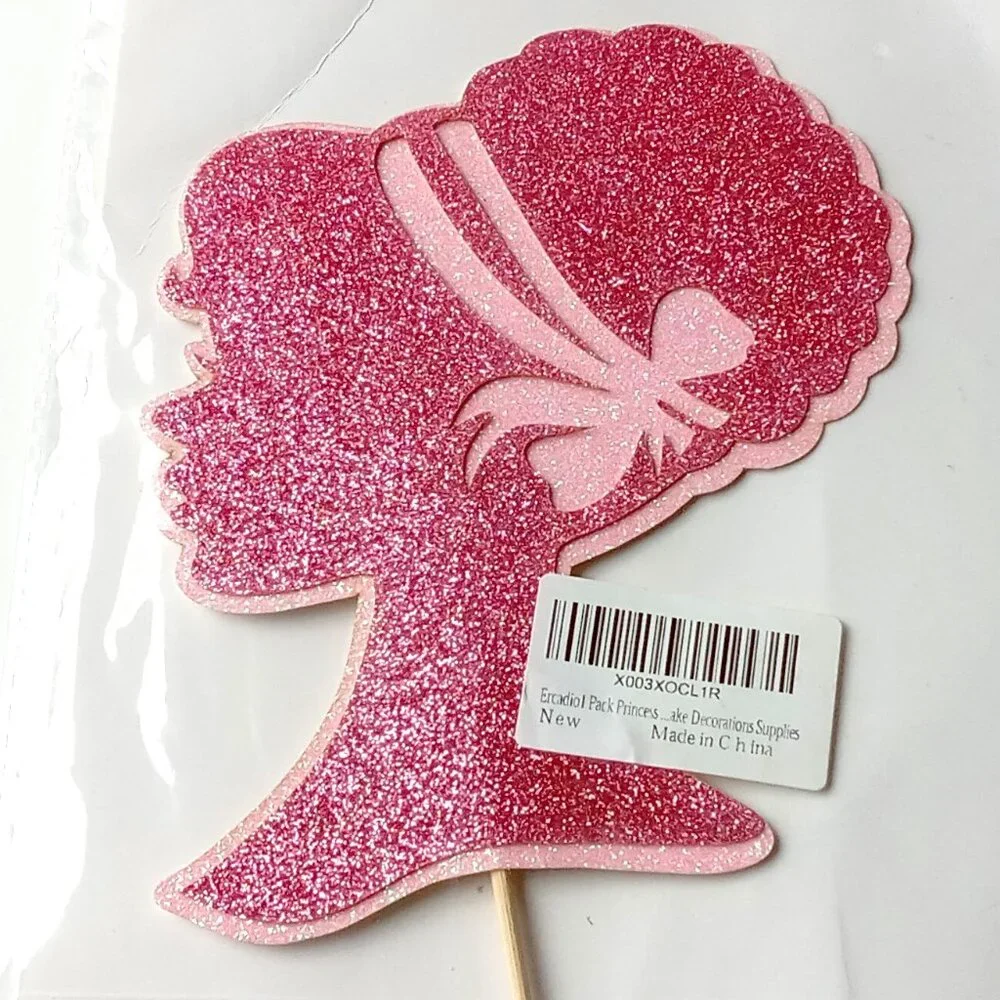 Pink Glitter Princess Cake Topper Party Decoration